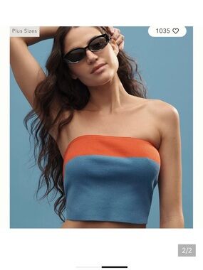 Anthropologie Colorblock Strapless Knit Tube Top - Orange & Blue